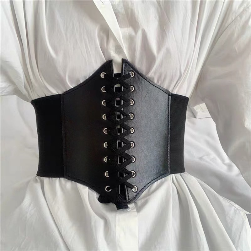 Corset Waist Cinch - Moda Korse Geniş Kemerler Suni Deri