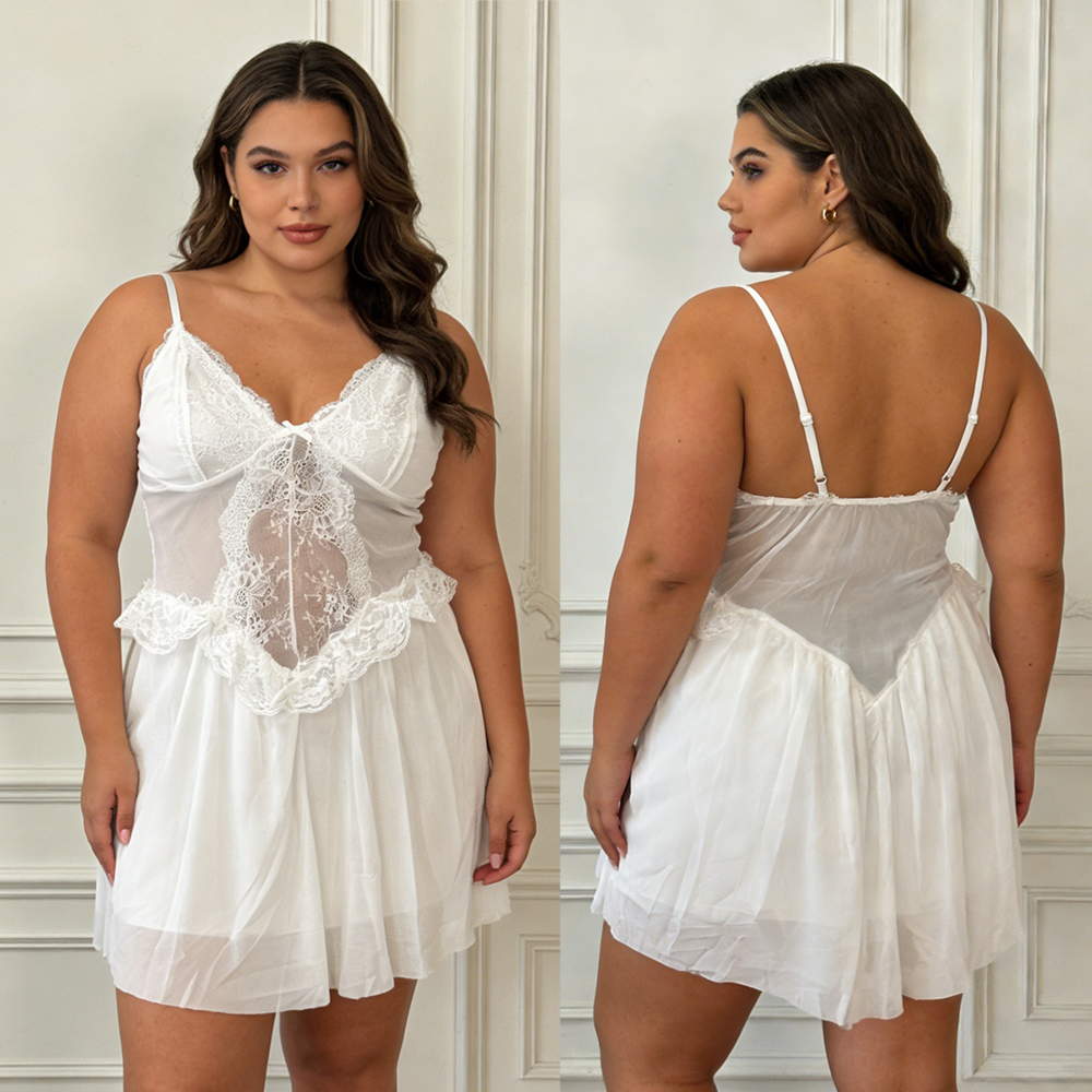 Seksi Beyaz Dantel Çiçekli Gec - Babydoll Chemise Night incelemesi ve fiyatı